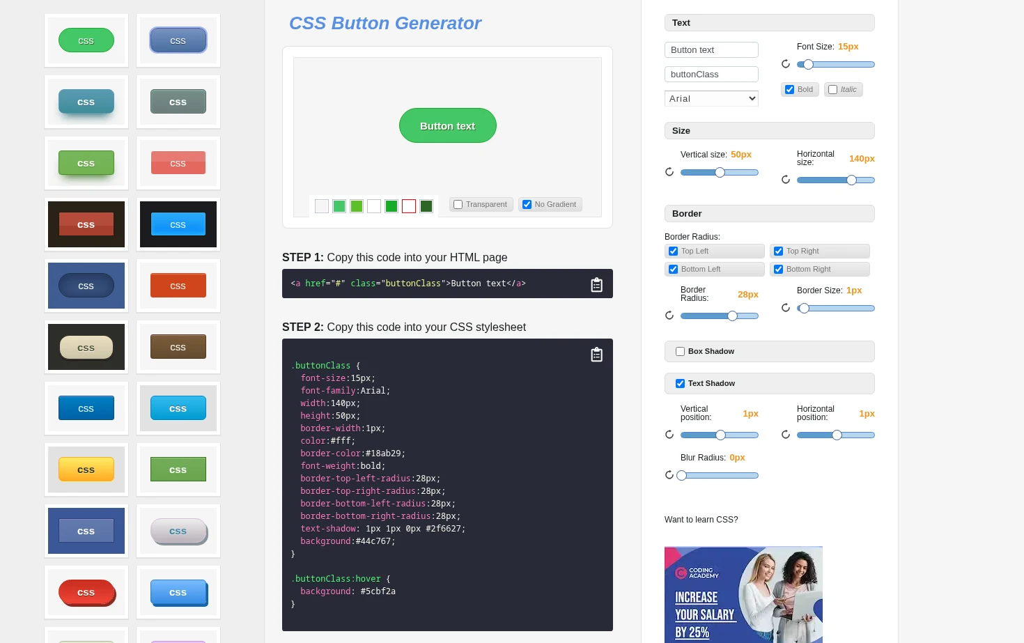 CSS Button Generator 页面快照